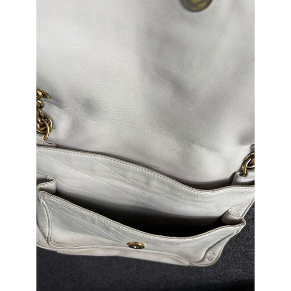 Saint Laurent YSL Bag Womens White Quilted Leather Chain Shoulder Chevron Purse - Picture 7 of 12